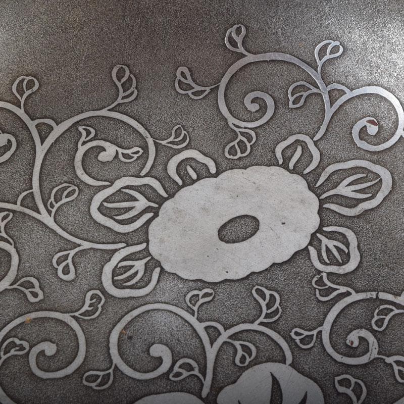 茶道具 古錫 三越製 花草文 菓子器 菓子鉢 時代箱付 V 9135