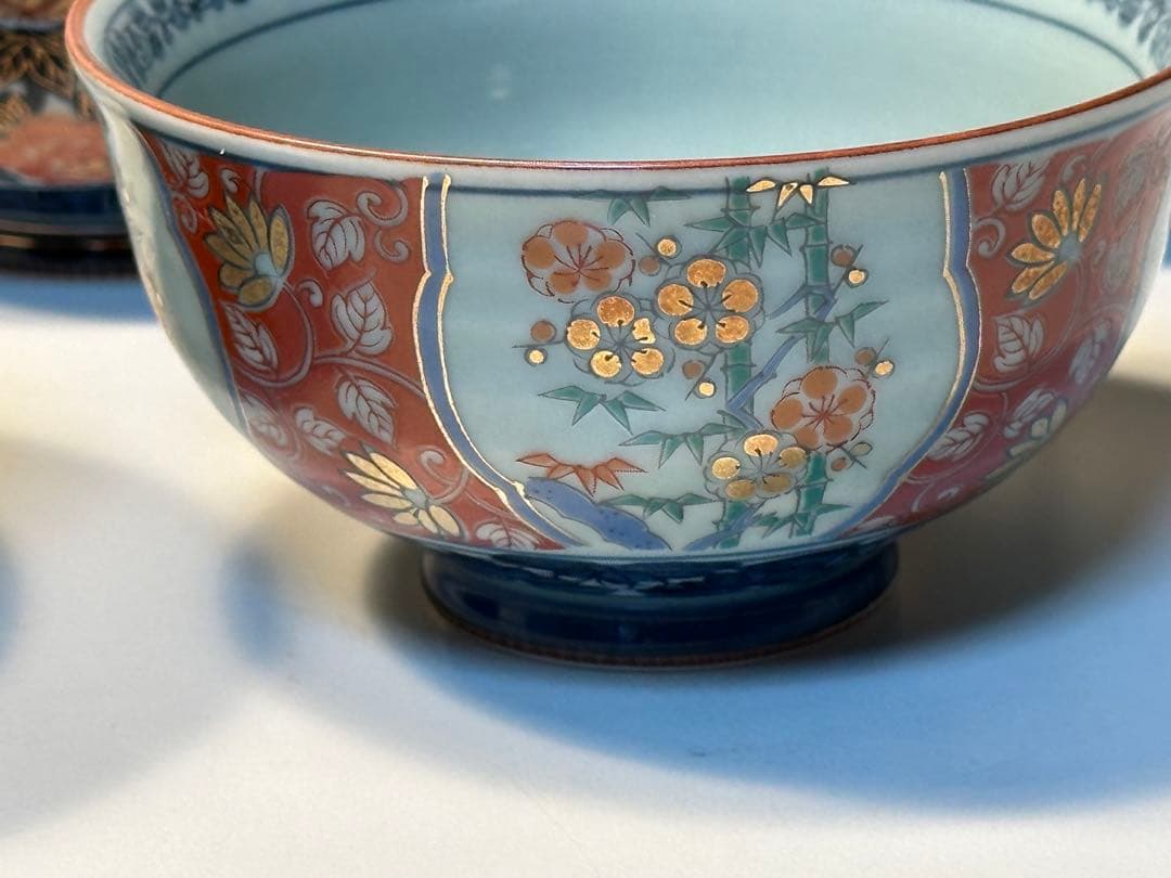 青と白の花柄 陶器ボウル 5個セット　有田焼　未使用