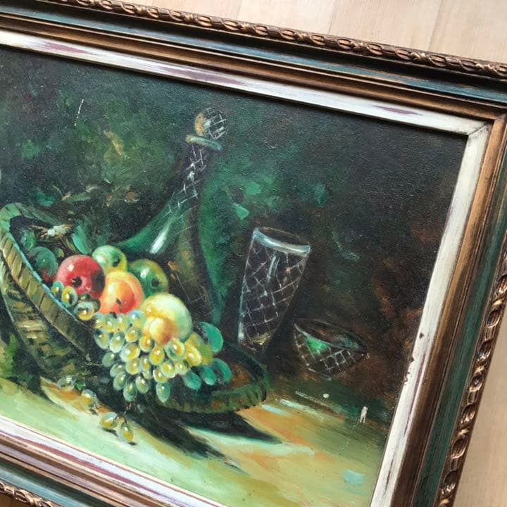 USA製 アンティークH.Motevakel 果実とグラス静物画 美術品