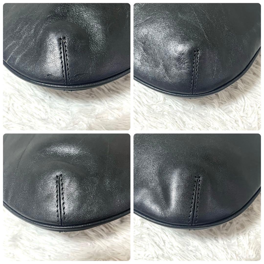 HIROFU ヒロフ ショルダーバッグ オールレザー ブラック 黒 型押しロゴ