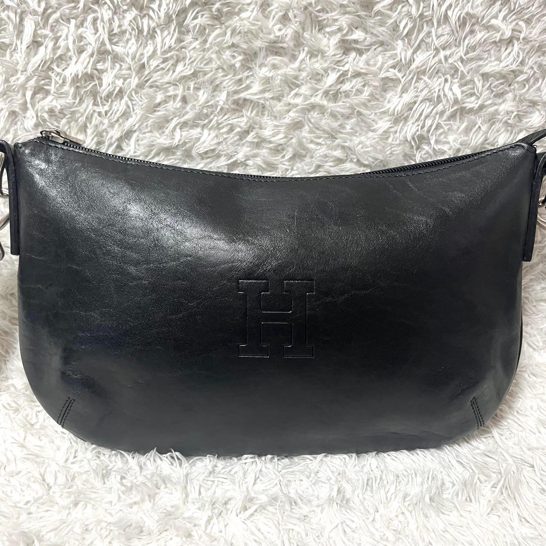 HIROFU ヒロフ ショルダーバッグ オールレザー ブラック 黒 型押しロゴ