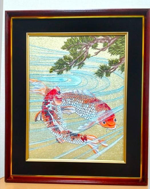 墨絵 鯉の群れ 和風アート 額縁付き 水墨画 一点物