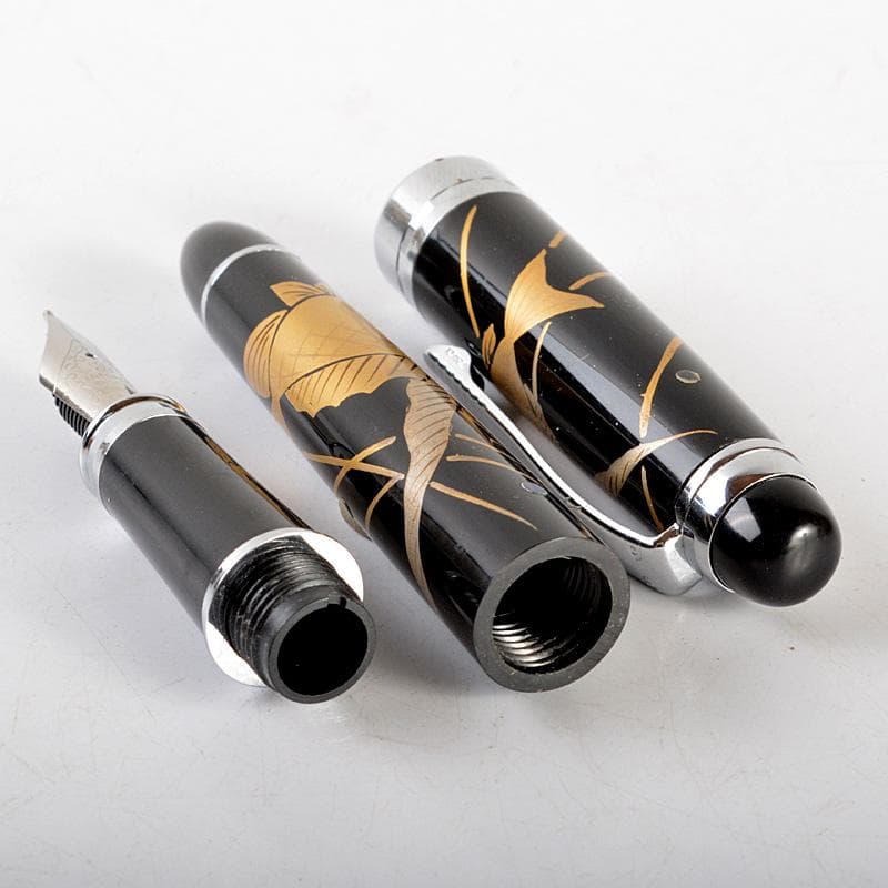 箔飾　高級　蒔絵　金魚文　万年筆　木箱付　V　6025