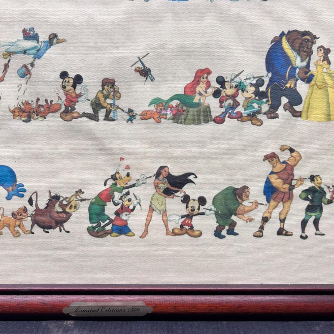 ▽Na右1007 ディズニー 1500枚限定 100周年記念 布ポスター 額装