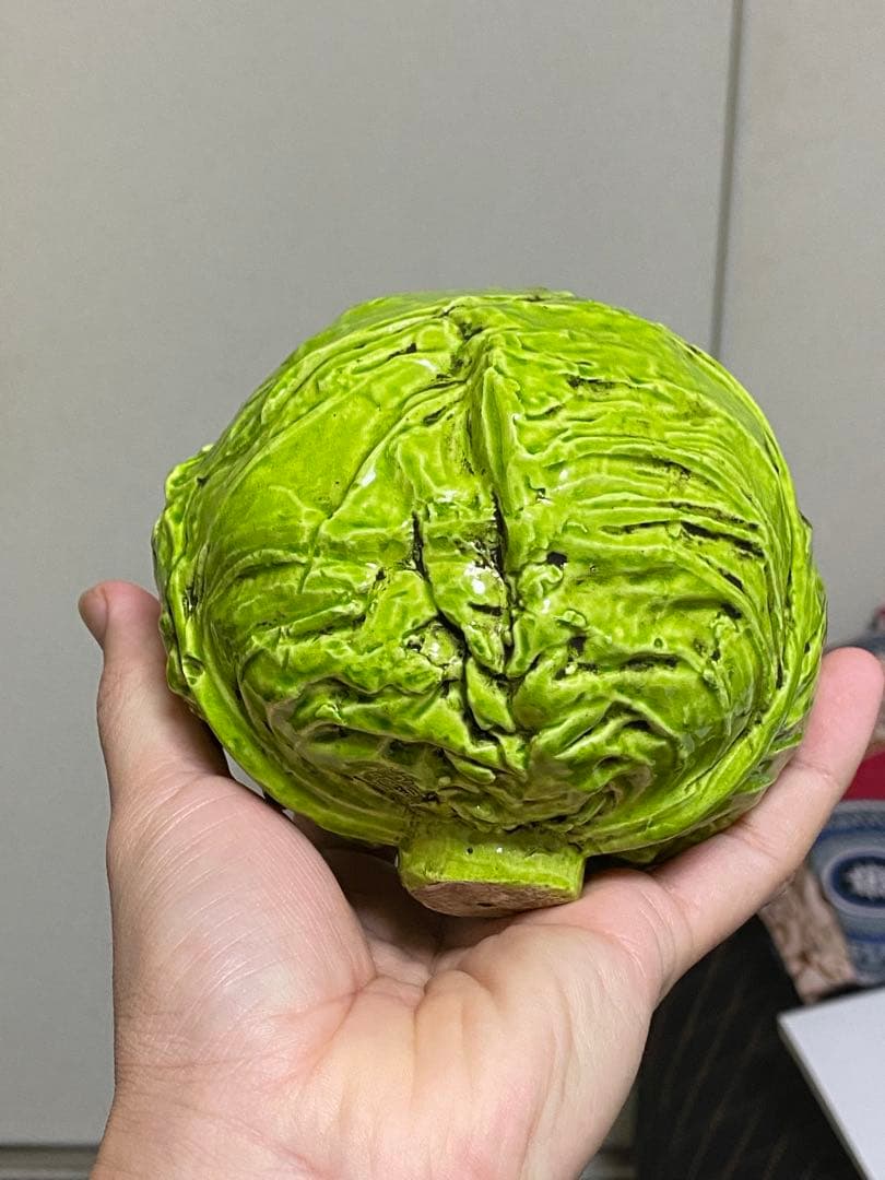 清朝 珍品 中国美術 古玩 乾隆年製 在款 キャベツ レタス 野菜 陶製置物