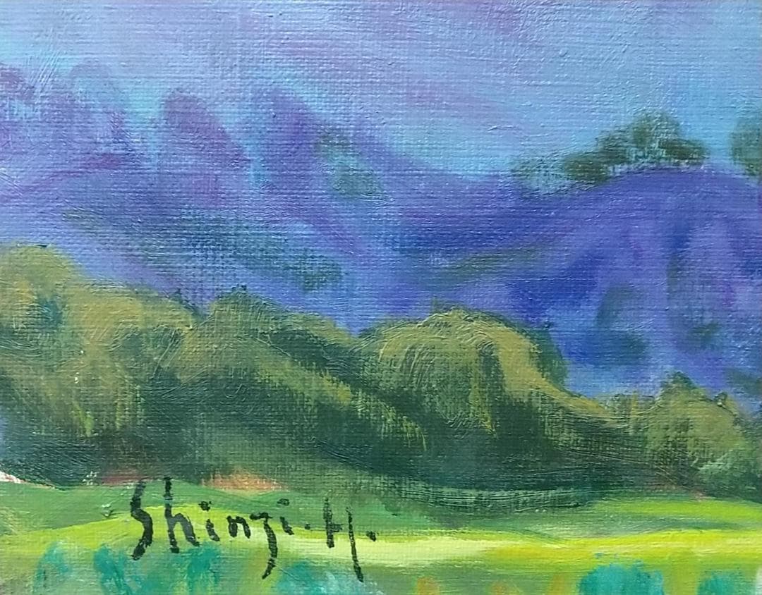 F4「里の夕ぐれ」油絵 絵画 油彩画 風景画 アート 妙義山