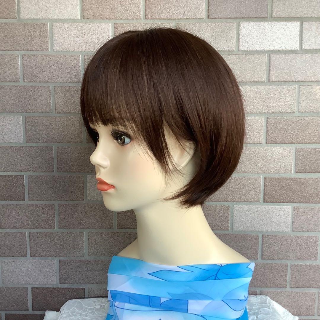 人毛100% 手植え医療用 フルウィッグ ウィッグ ショート ブラウン 3D前髪