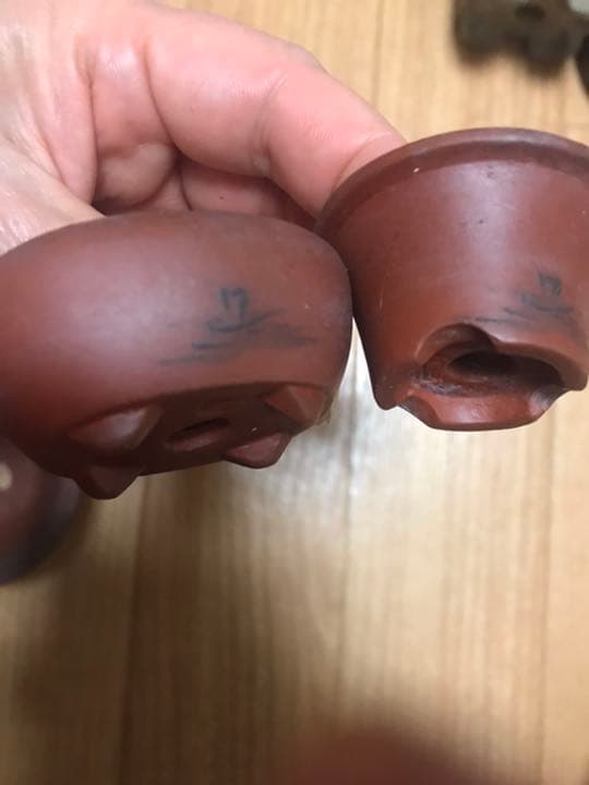 盆栽鉢紫砂朱泥4個中国宜興雷紋正方角切り鉢、文山絵付豆鉢2個落款無雲足陣笠鉢