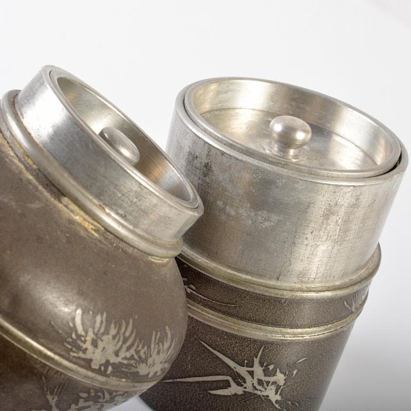 錫製　間村自造　四君子文　茶壷　茶こぼし　合計約985g　3点　D　R6368