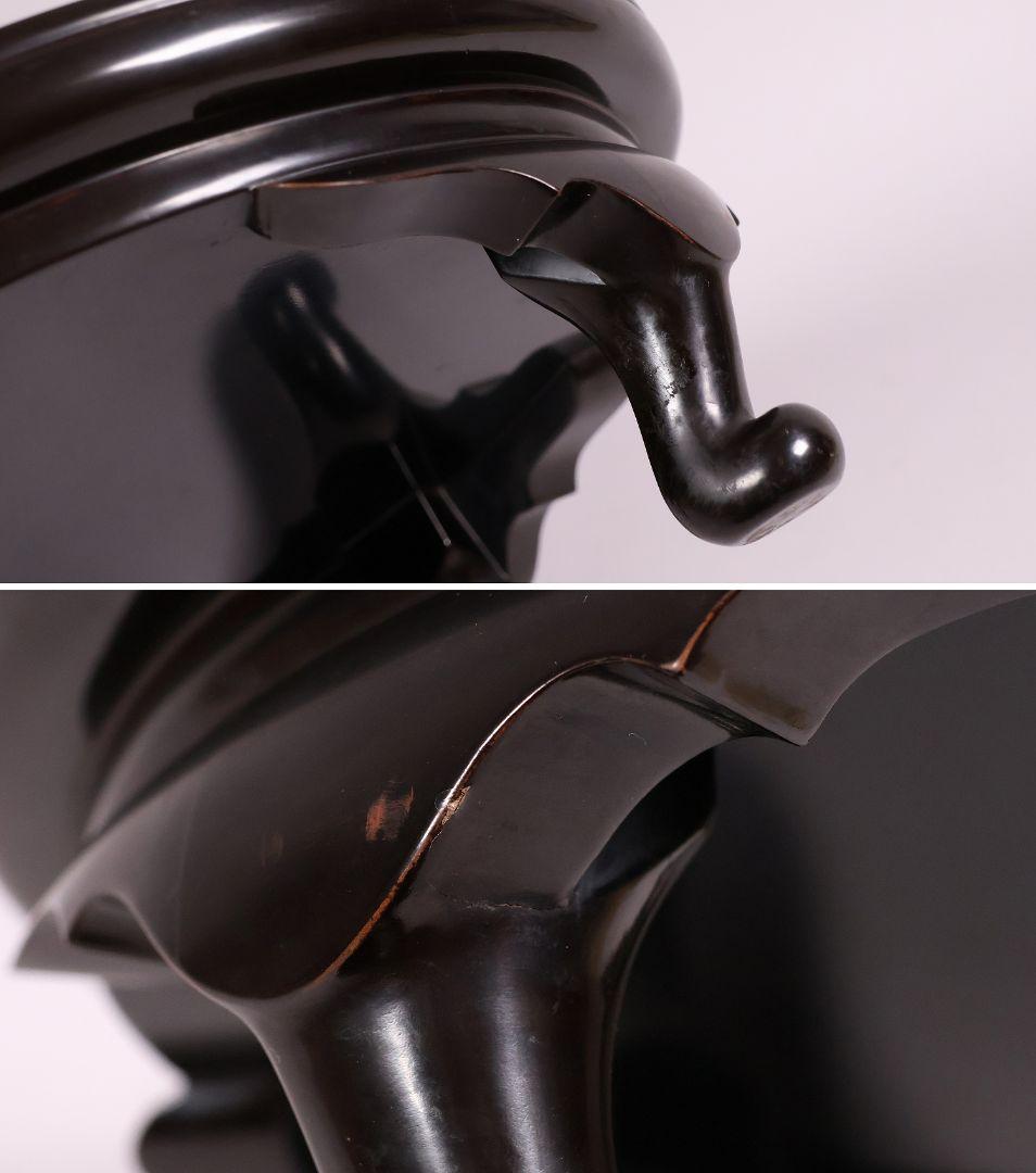 木製 漆塗 古い黒塗丸卓 39.5cm 花台 香炉台 丸形 猫足【MA612】