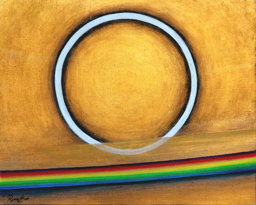 油絵 菅家令子 絵画インテリア額付(青緑＋金色の枠)F3-G142023祈り希望