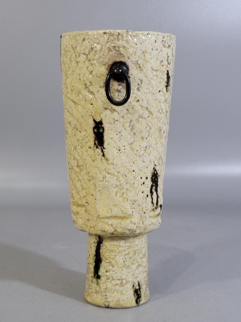 茶道具 黄瀬戸 砧 吊り花入 二代 小川長楽 共箱 美品 DT279