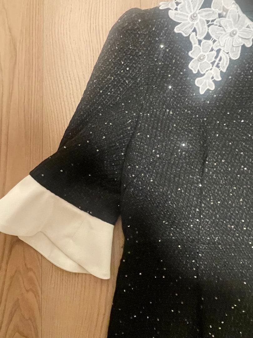 【LEJA】ドレス 花柄レースカラースパンコールAラインワンピースドレス