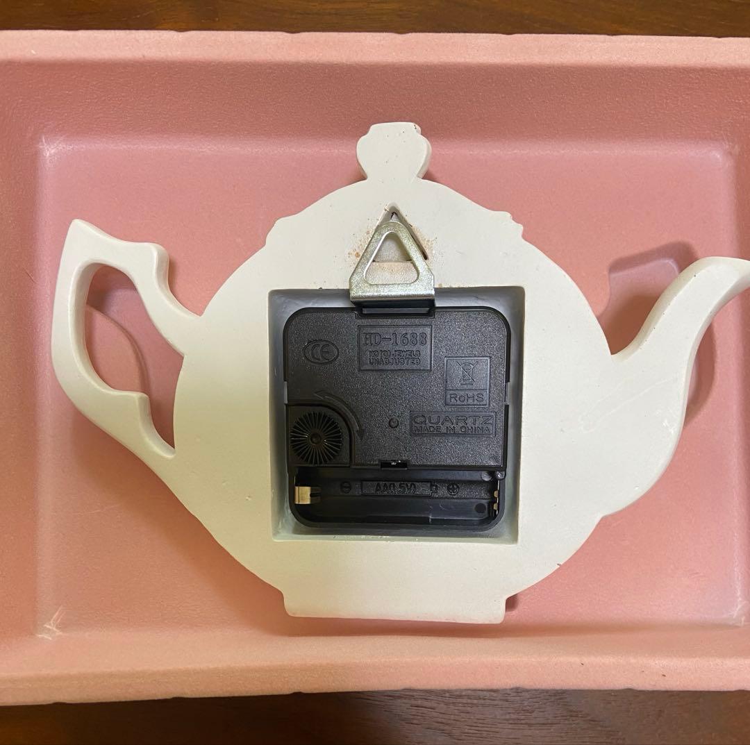 新品 ティーポット 陶器 置き時計 かけ時計 アフタヌーンティー 動作確認済み