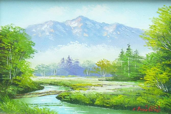 絵画 油絵 道尾紀良 肉筆油絵 風景画 奥白川の清流
