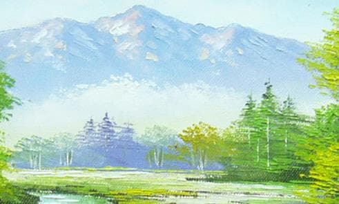 絵画 油絵 道尾紀良 肉筆油絵 風景画 奥白川の清流
