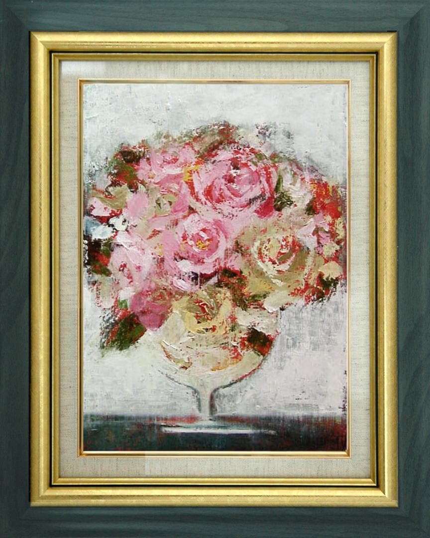 油絵 菅家令子 絵 絵画 インテリア 額付(黒) uF6-113102 花 ばら