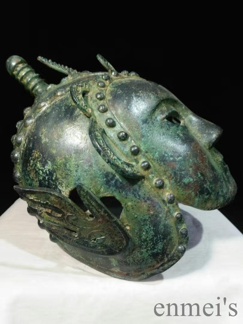中国古美術 春秋 青銅器 頭兜 冠冑 面具 軍事具 春秋戦国 彫刻 古