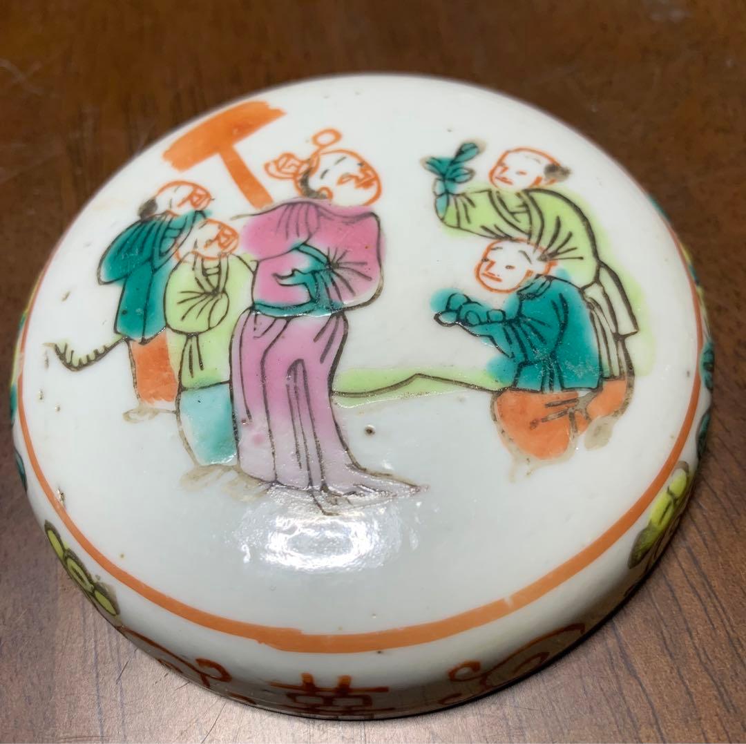 中国清時代 蓋物 粉彩 色絵 中国古玩 骨董品