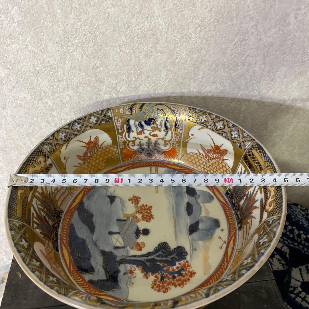 古伊万里献上手深皿金蘭手山水窓絵鉢