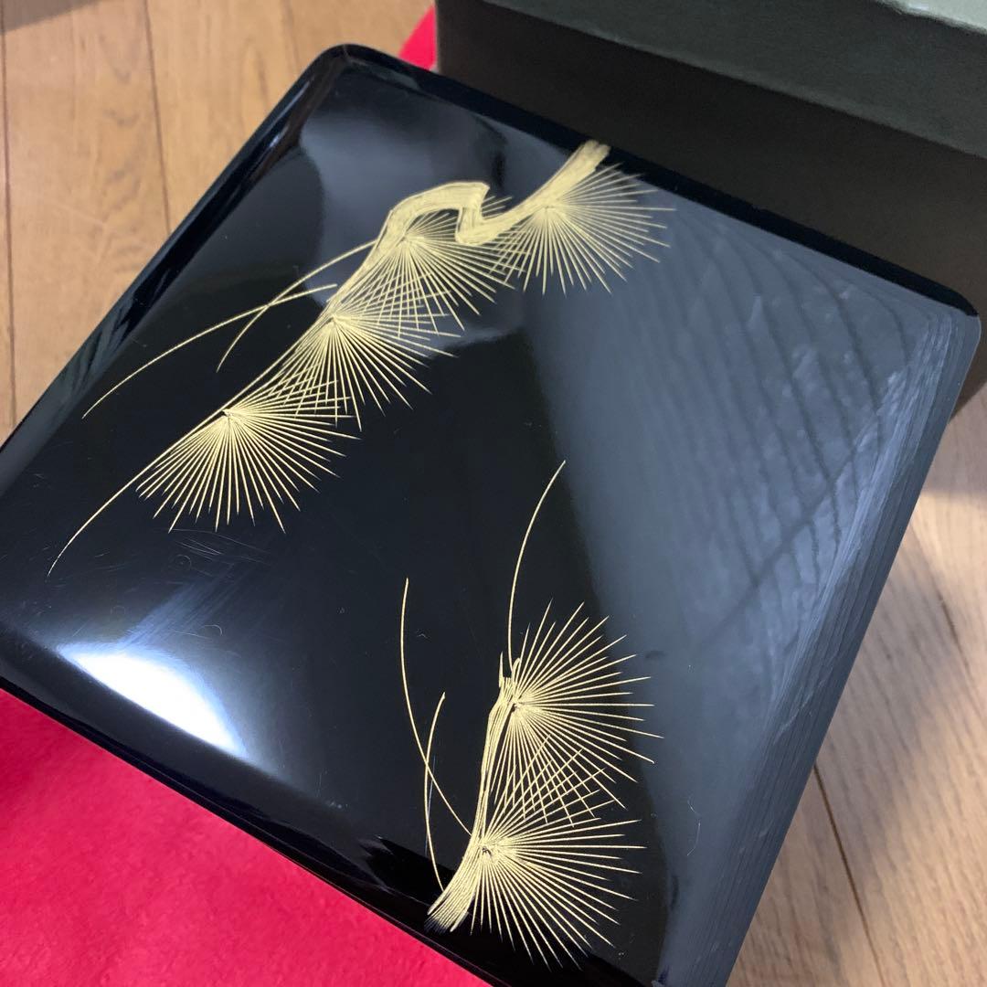 美品　会津漆　沈金　重箱　天然木 沈金枝松