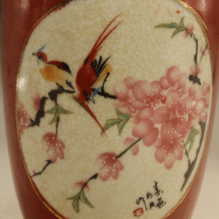 紅釉花鳥雪景瓶 景徳鎮 陶磁器 装飾品 工芸品 美術品 置物
