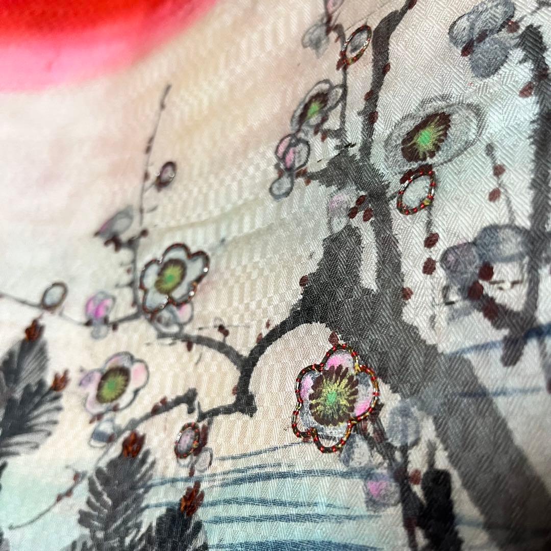 黒 熨斗 八重桜牡丹柄 振袖 身丈155 振袖 紫系 黒 白 桜 鞠 松 竹