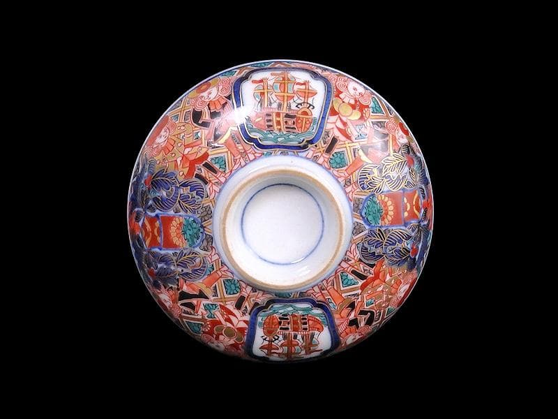 大聖寺伊万里　金襴手　五艘船に南蛮人の図　蓋茶碗　D898AS-CYo