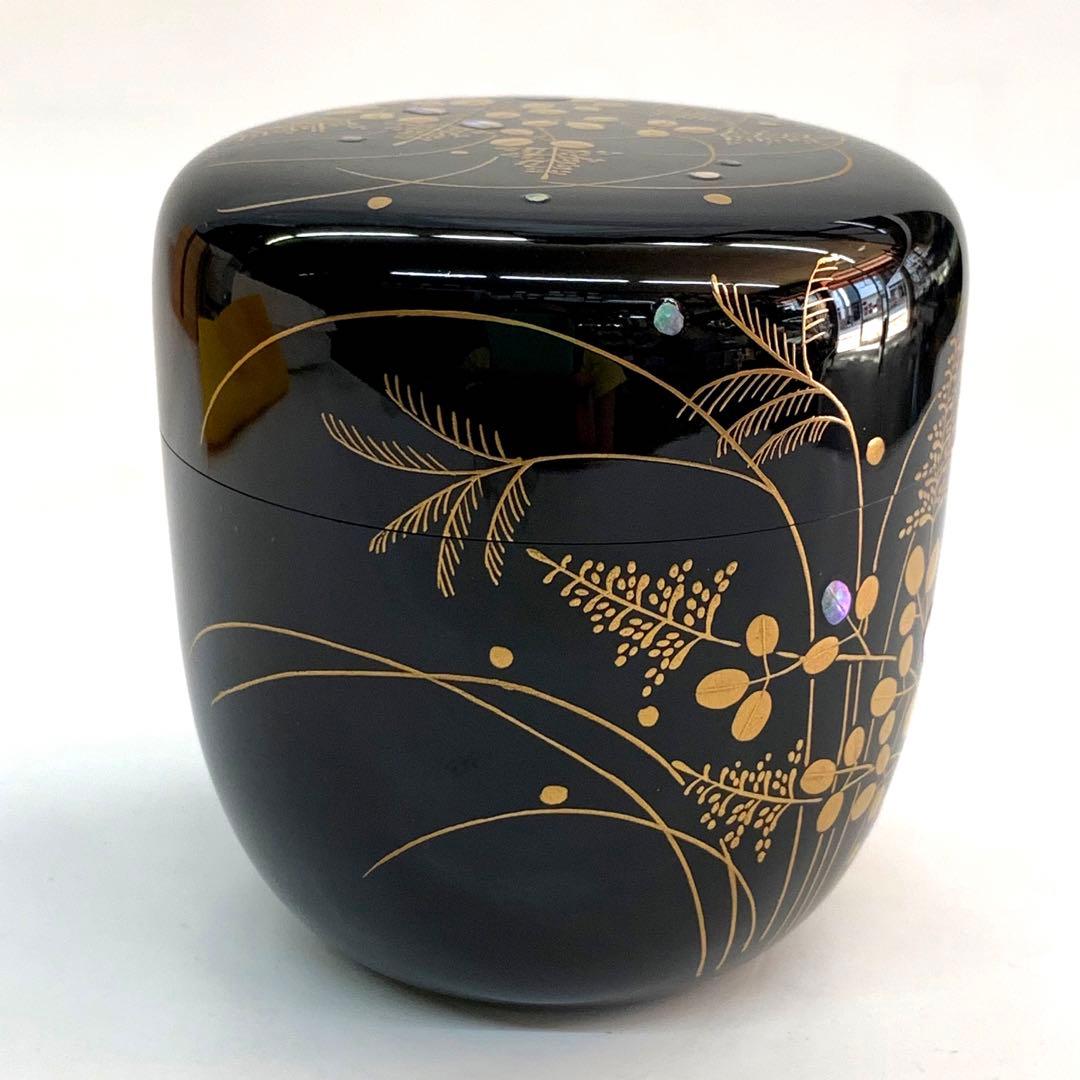 茶道具 加賀蒔絵師 新井司峰作 堆朱 中棗 共箱 V 6838 茶道具 新井司峰