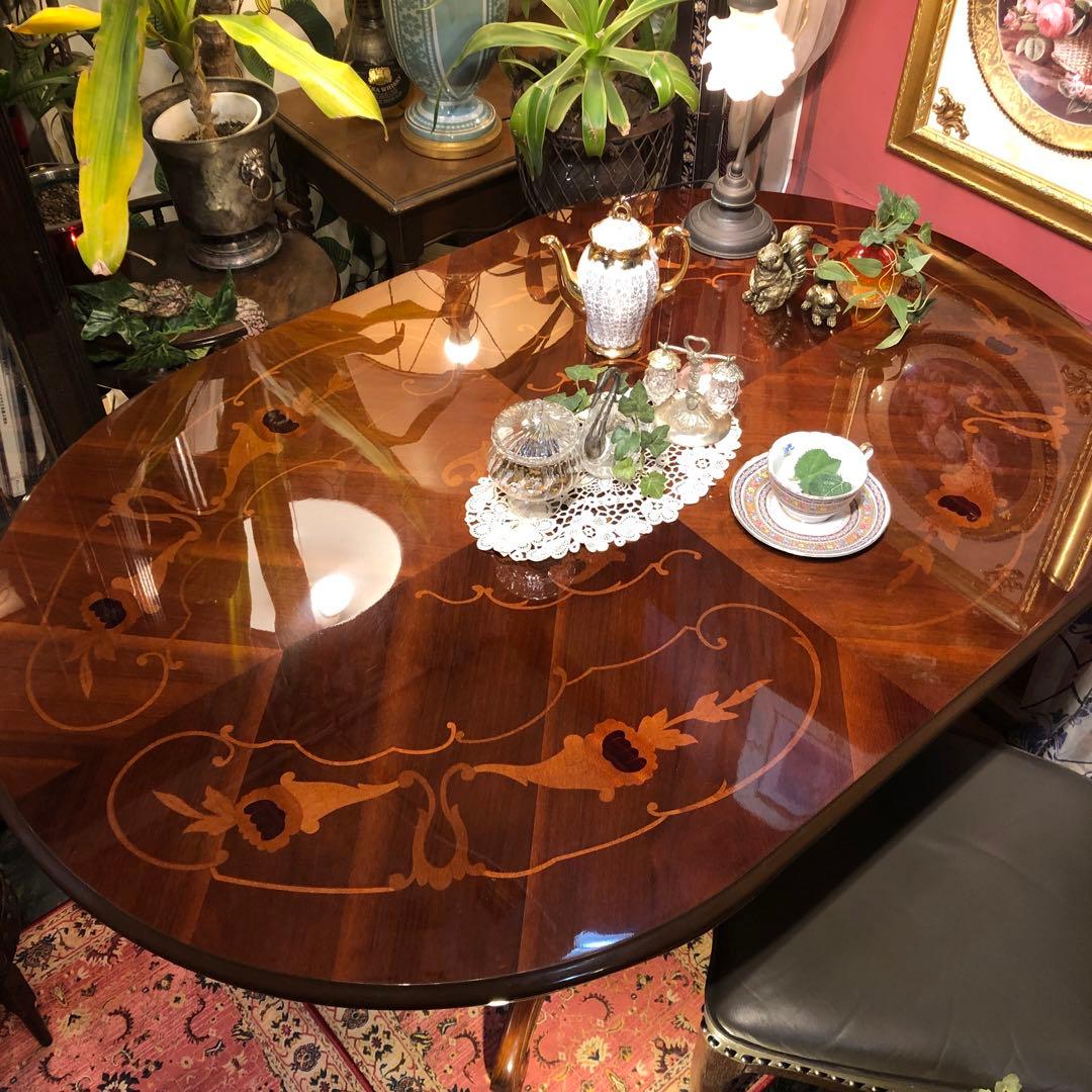 こうママ✨✨ 天板のみSaleヴィンテージ イタリアン象嵌オーバルテーブル