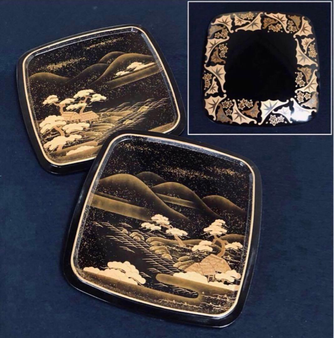 《レ》黒内銀梨地 蒔絵四段重 替蓋付 木製漆器 木箱　251113え1