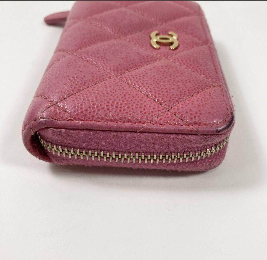 CHANEL ピンクレザーケース ミニ財布 イタリア製 マトラッセ
