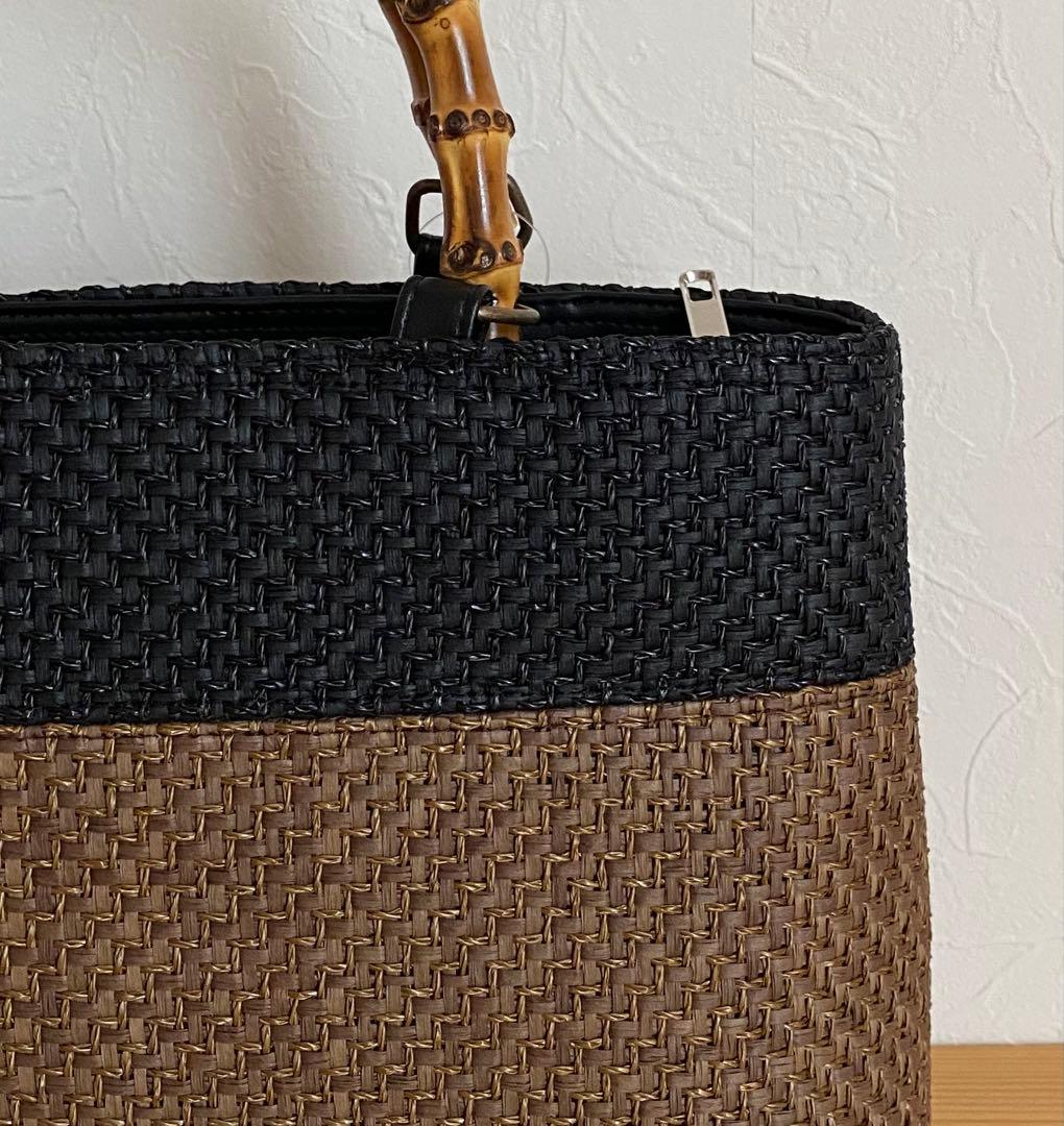 【新品未使用】カゴ風バッグ　焦茶×ブラック