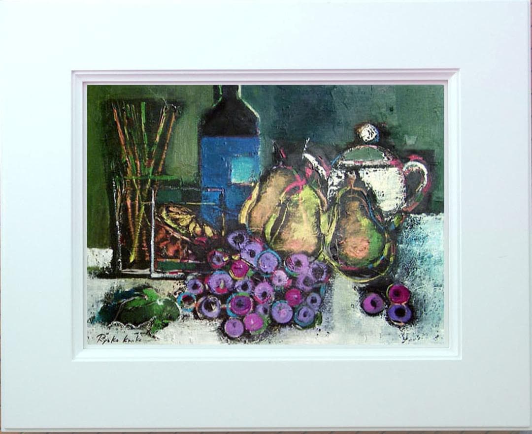 油絵 絵 絵画インテリア 額付(黒) uF6-061504 果物 ワインポット