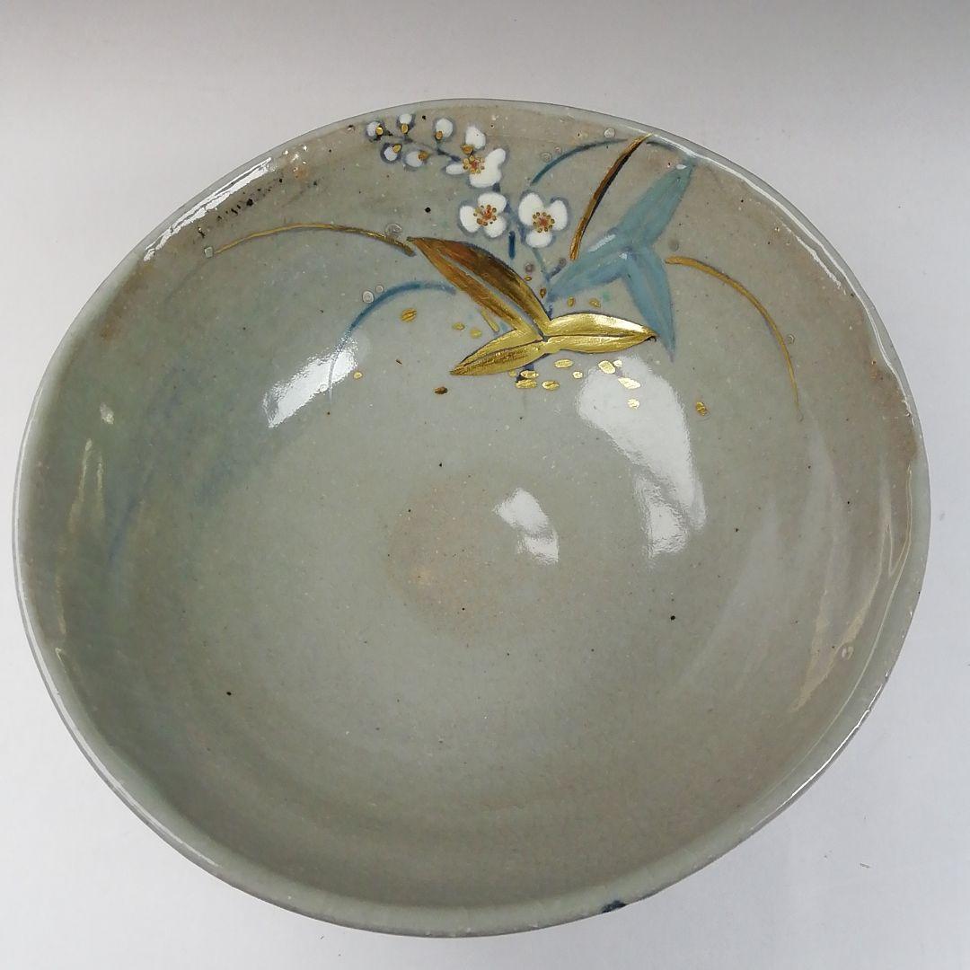 T618 茶碗 『沢瀉絵』『山川巖 造』 共箱 抹茶碗 茶道具