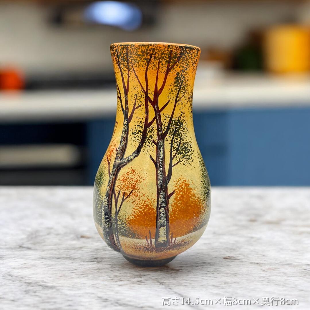 証明書付】冬景色花瓶 ドームナンシー 花瓶 エナメル彩 アンティーク