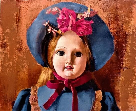 森崎幸　独立美術協会会員　タイトル「アンティークドール」　Ｐ8号　油彩　額装