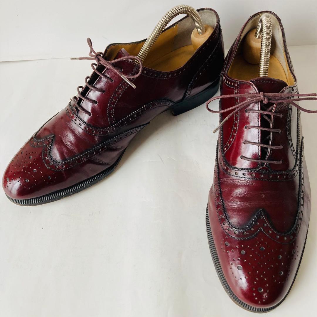 サルバトーレ フェラガモ ウイングチップ 24.5cm ボルドー 除菌・消臭済み