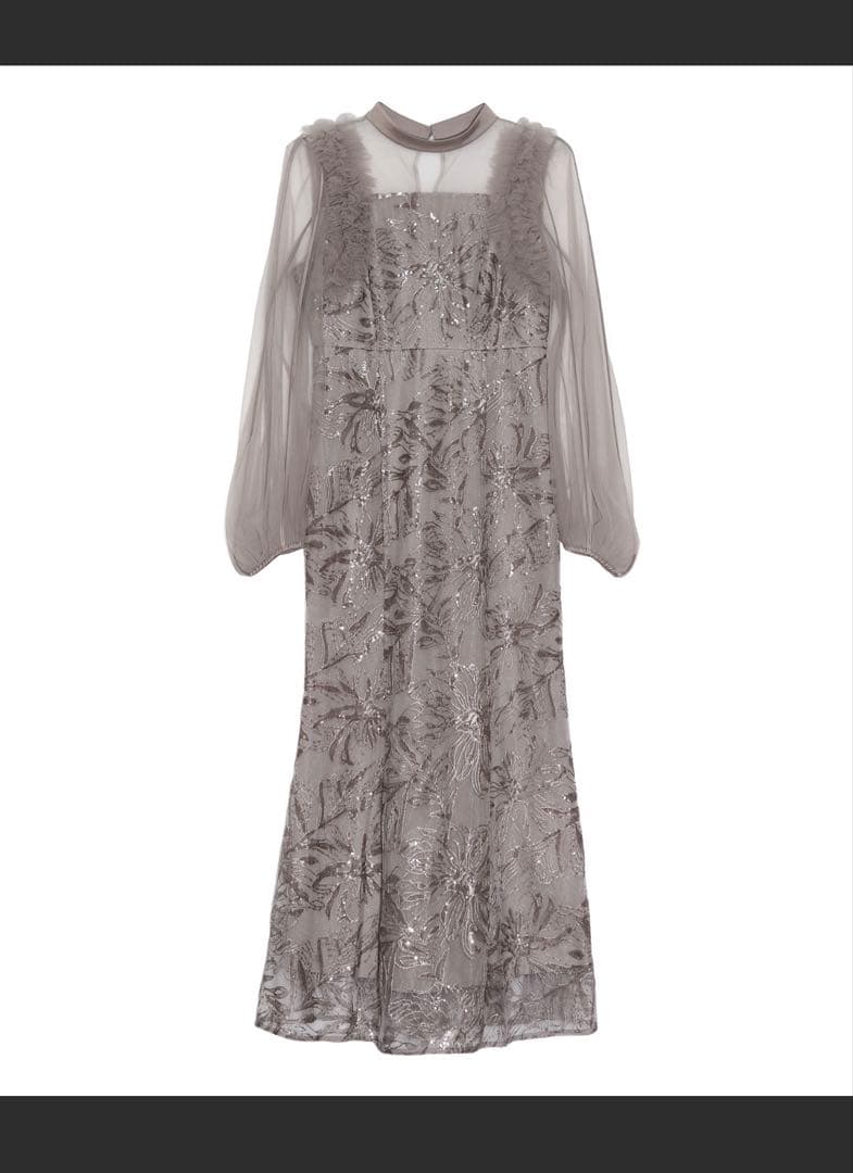 フラワースパンコールチュールフリルロングスリーブマーメイドワンピースドレス