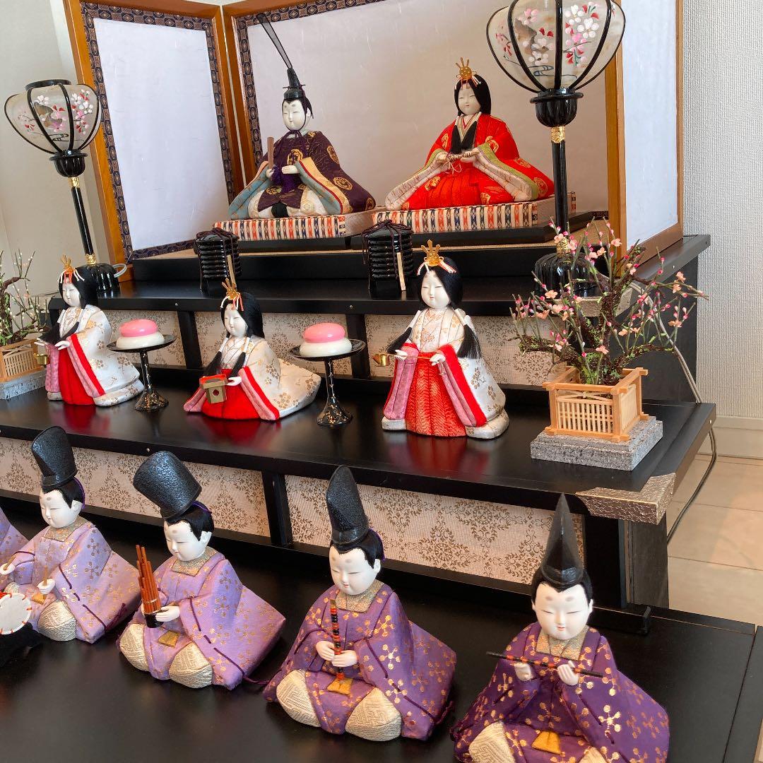 はぎー　お雛様　三段　久月　黒い雛壇　七楽人　※都内直接お渡し品