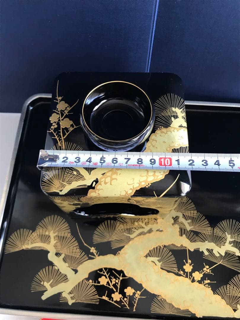お屠蘇器 銀渕付 黒四つ揃　本松クリ足　松竹梅 金蒔絵 螺鈿 木製漆塗　豪華