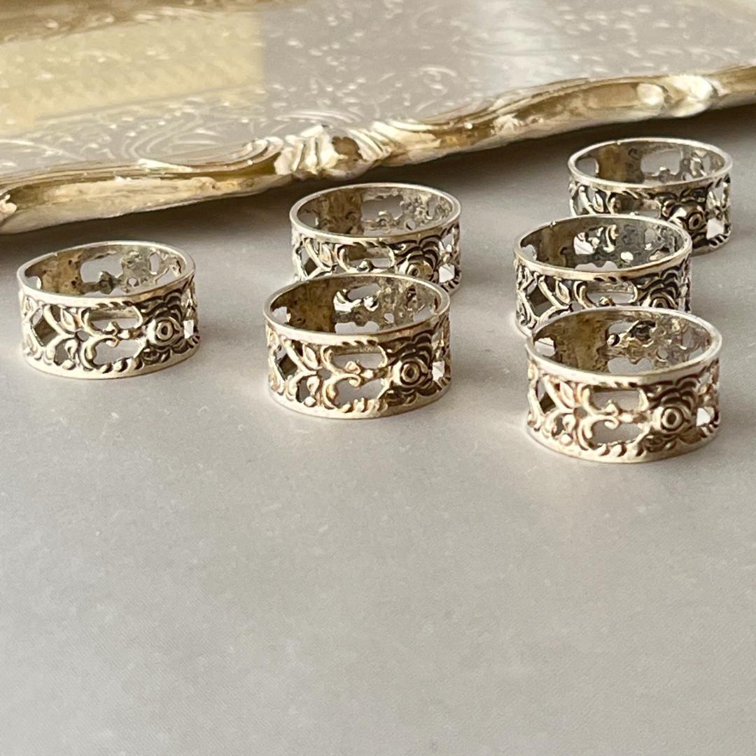 【ALBO】 薔薇のナプキンリング 6個【純銀】ヒルデスハイムローズ ケース