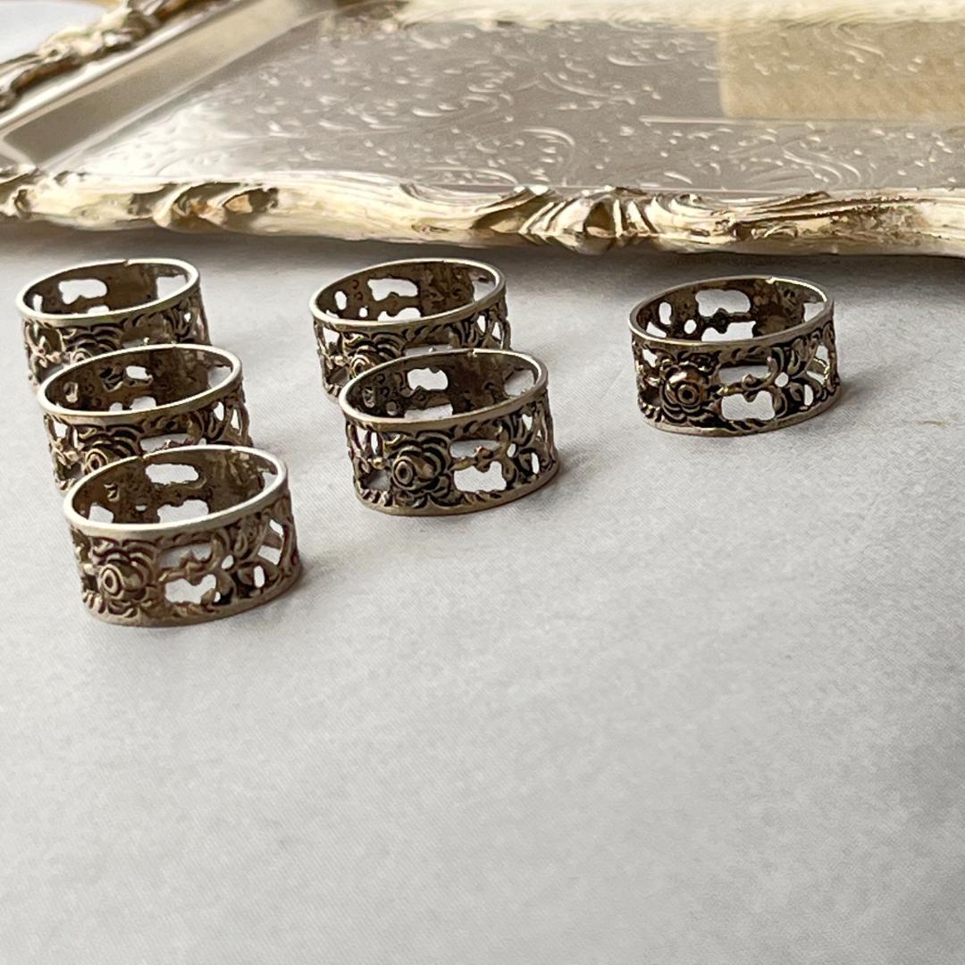 【ALBO】 薔薇のナプキンリング 6個【純銀】ヒルデスハイムローズ ケース