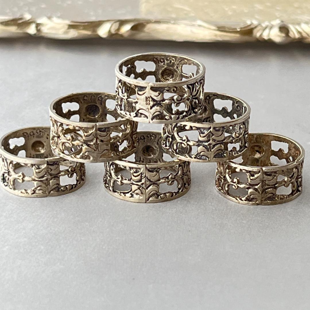 【ALBO】 薔薇のナプキンリング 6個【純銀】ヒルデスハイムローズ ケース