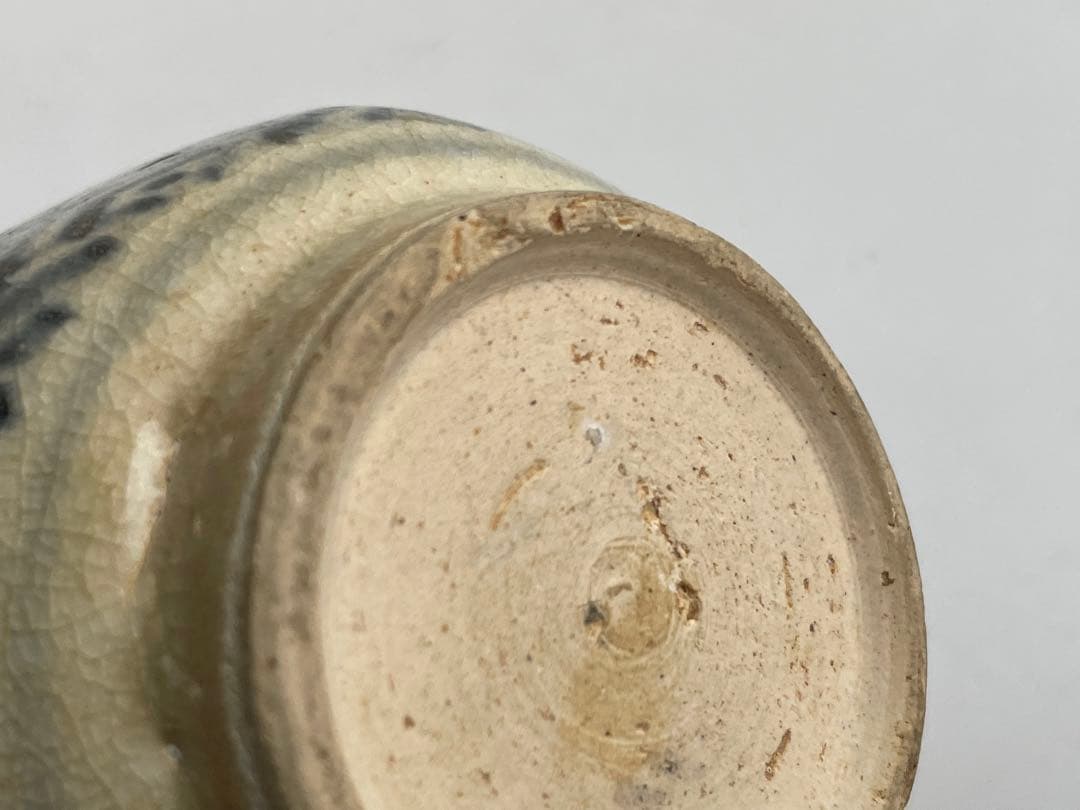 骨董 アンティーク 安南 染付 茶入 振り出し 小壺 亀甲紋様 ベトナム古陶