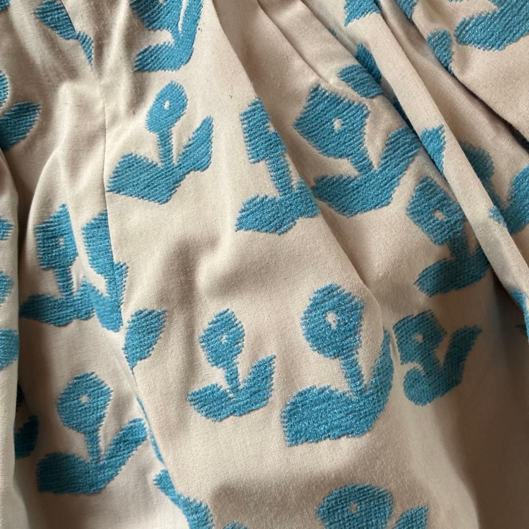 ミナペルホネン❗️フレアスカート アイボリー×青、刺繍‼️