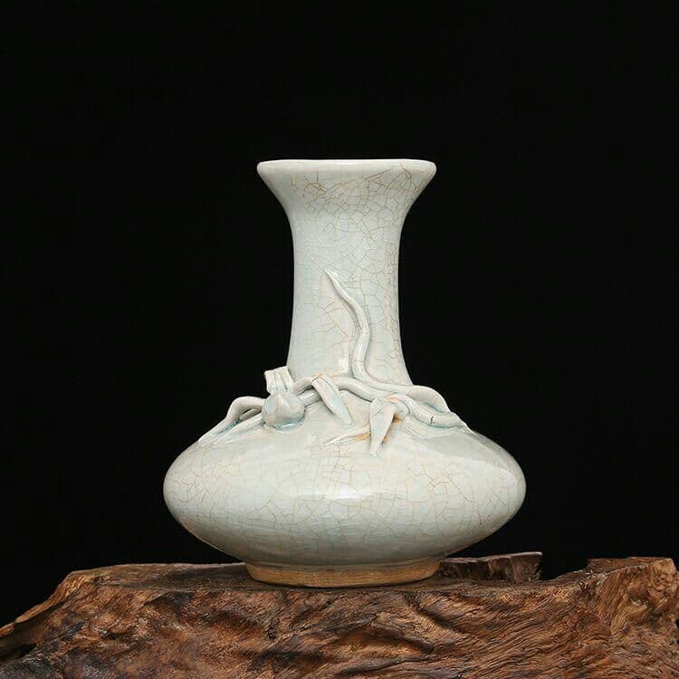 北宋の 湖田窯 影青釉 寿桃扁腹瓶 骨董磁器 古い物件q7