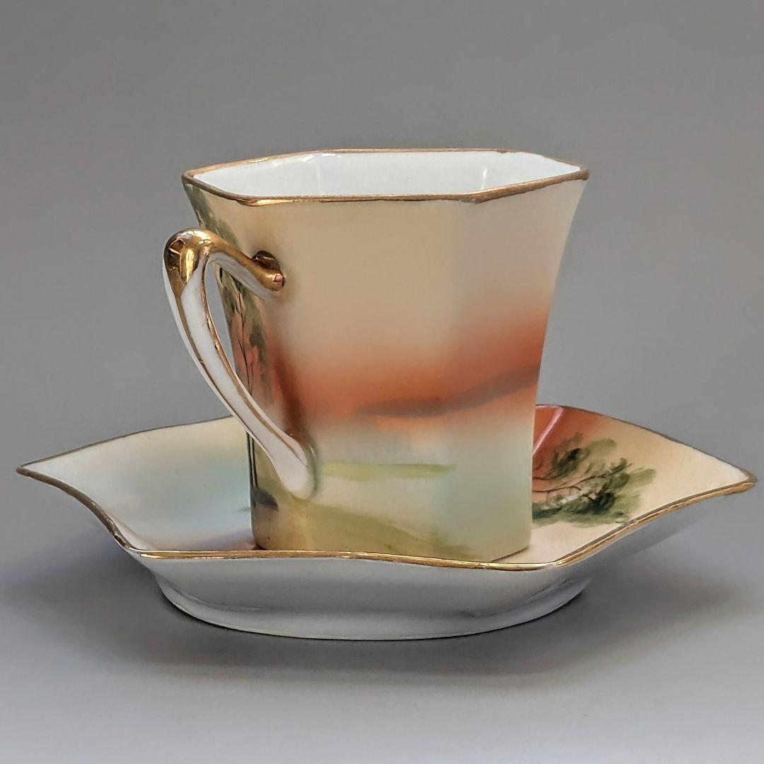 オールドノリタケ 金彩湖畔風景図 六角形ヘキサゴン キャビネット