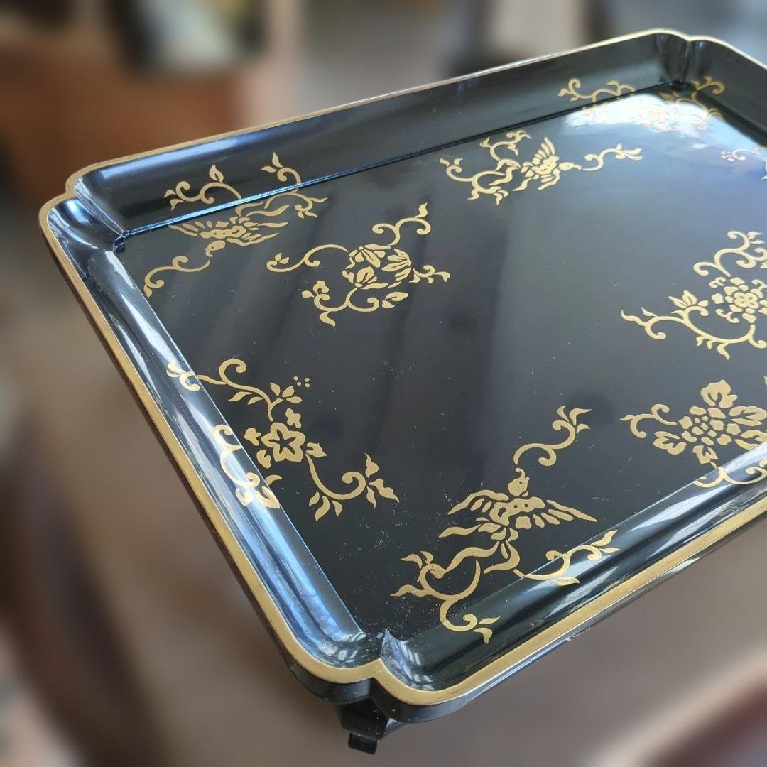 骨董 飾り台 猫脚 蒔絵 硯台 木製漆器 美品 脚付き　お膳　木箱
