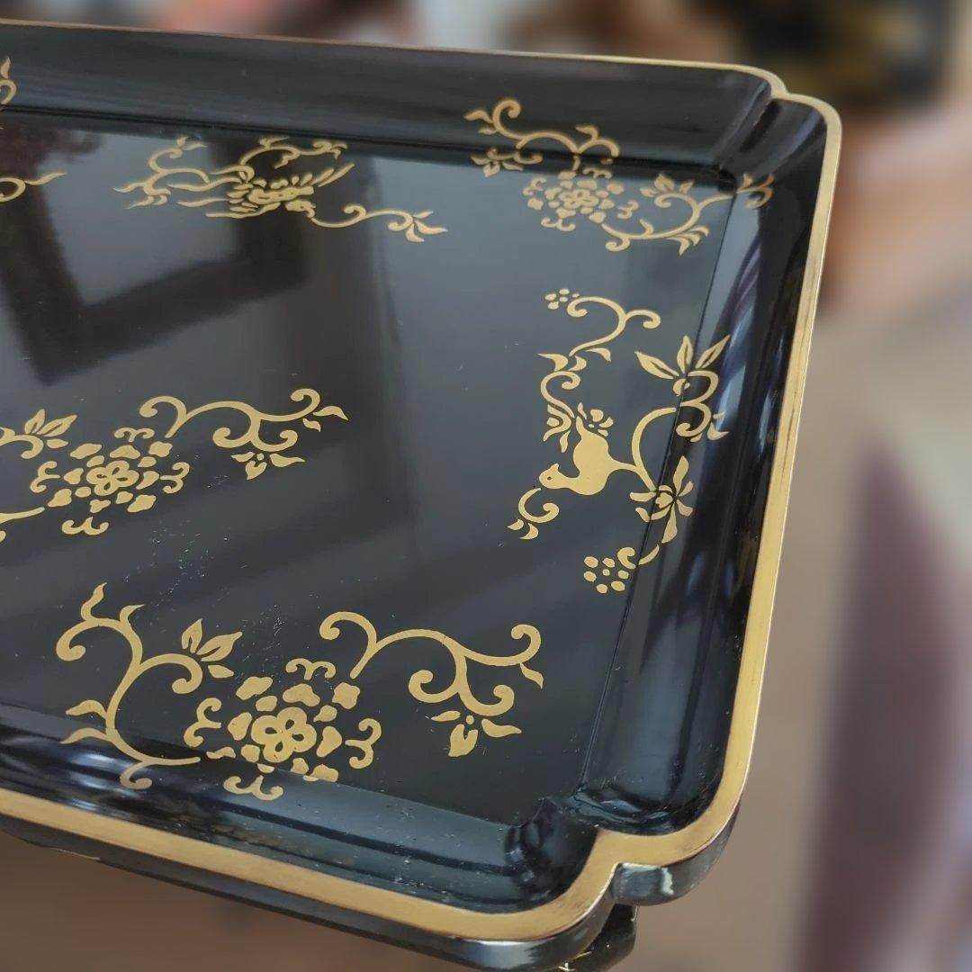 骨董 飾り台 猫脚 蒔絵 硯台 木製漆器 美品 脚付き　お膳　木箱